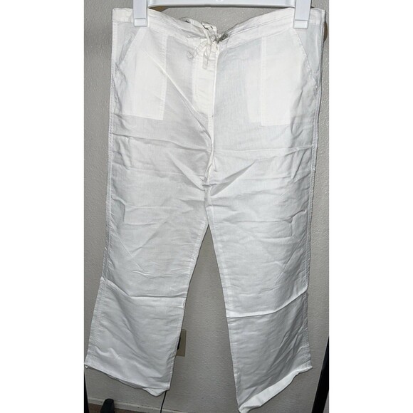 Legacy Pants - Jean Legacy Linen Cotton Drawstring Pants Women Sz Large White Button Fly